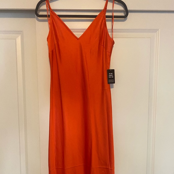 orange satin slip dress